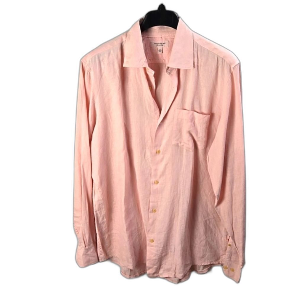 Banana Republic Men's Pink Garment Dye Linen Beach Wedding Vaca Shirt Sz L